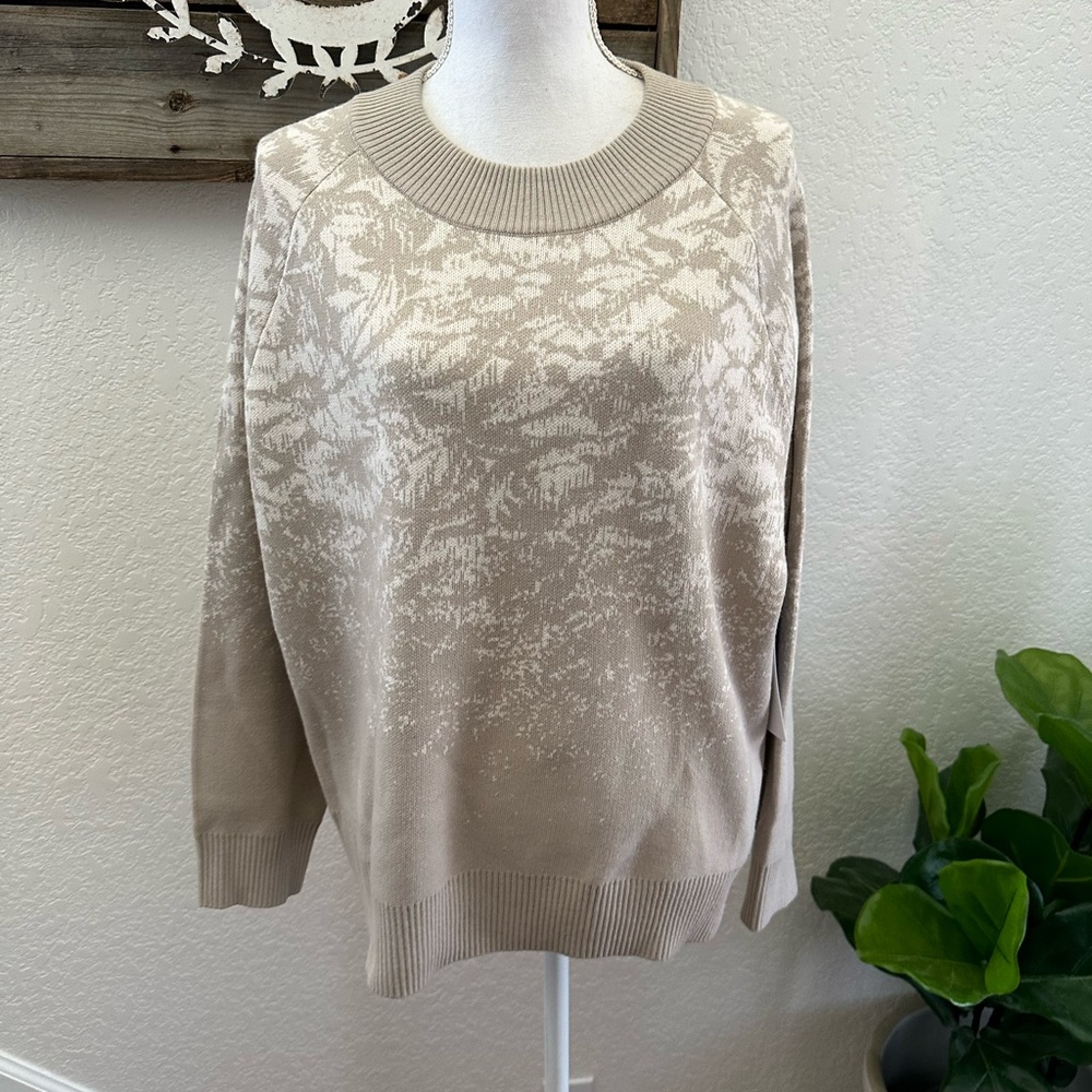 Athleta textured‎ crew sweater neutral merino wool blend L NWT